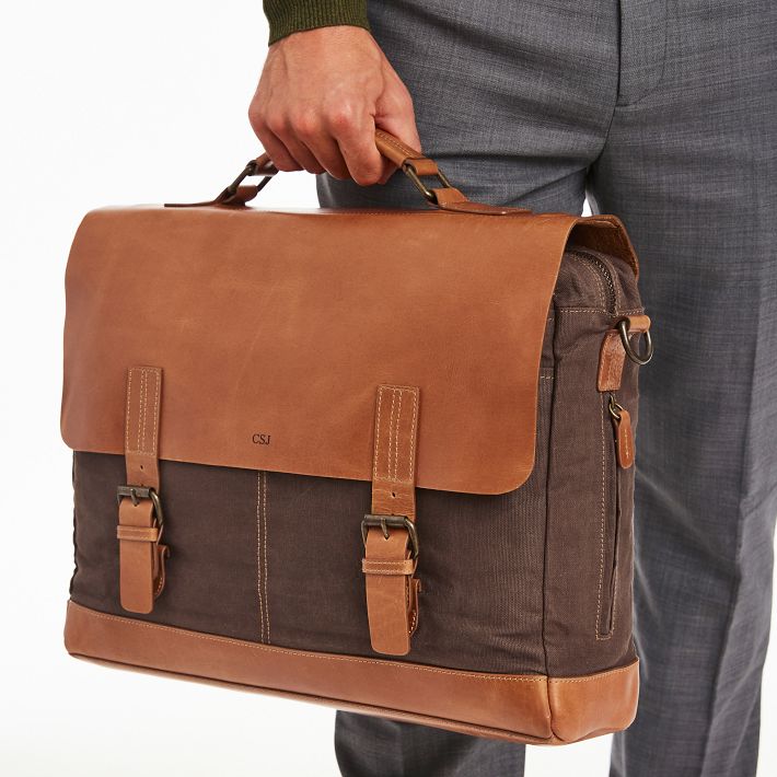Beckett Waxed Canvas and Leather Messenger Briefcase | Mark and Graham
