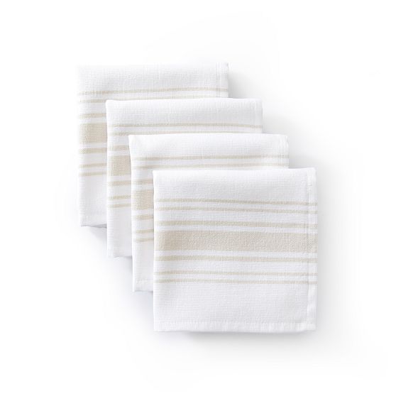 French Stripe Cotton Washcloth, Set of 4