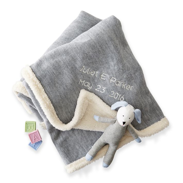Personalized Knit and Sherpa Stroller Blanket Mark and Graham