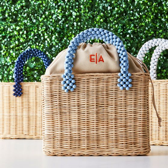 Wicker and Leather Beaded Bag
