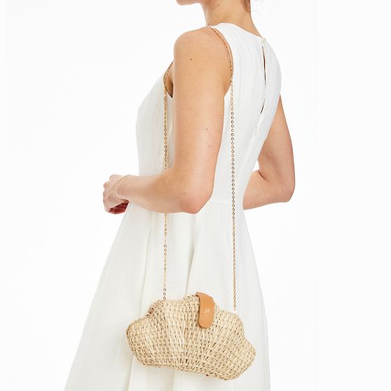 Wicker and Leather Shell Clutch