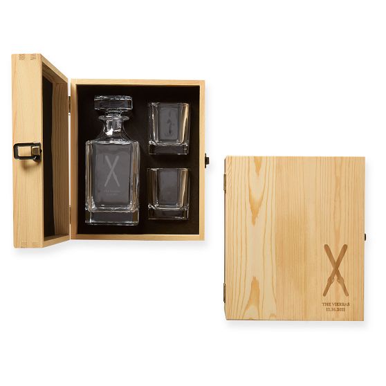 Wooden Gift Set, Decanter and Glasses, Pine Wood Holiday, Personalized