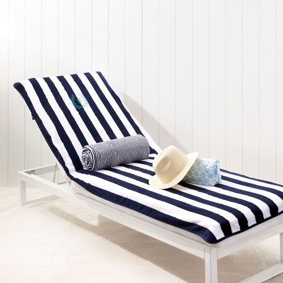 Personalized Cabana Stripe Lounge Chair Towel Cover