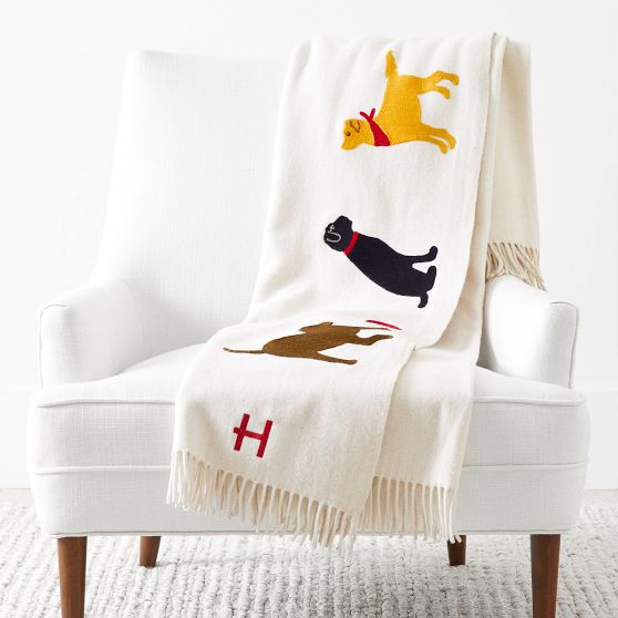 Hand Embroidered Wool Throw: Dogs; Howes