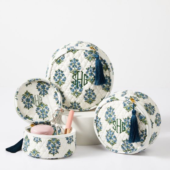 Block Print Quilted Nested Pouches, Set of 3