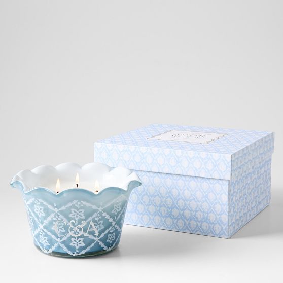Hand Painted Block Print Candle, 3 Wick