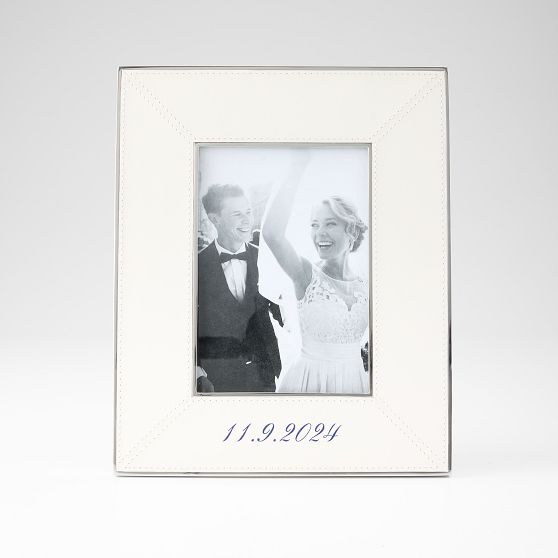 White Leather and Silver Photo Frame