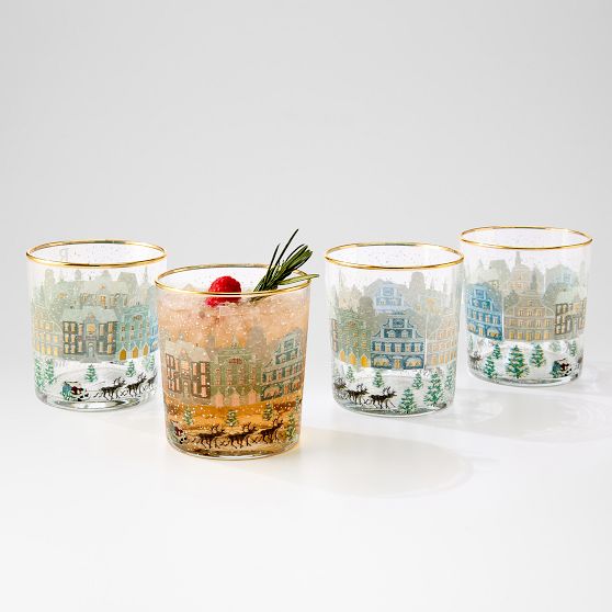 Holiday Village Glasses, Set of 4