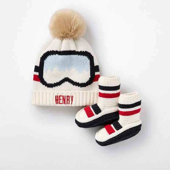 Cotton Cashmere Pom Pom Hat &amp; Bootie Set