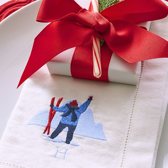 Ski Embroidered Dinner Napkins, Set of 4
