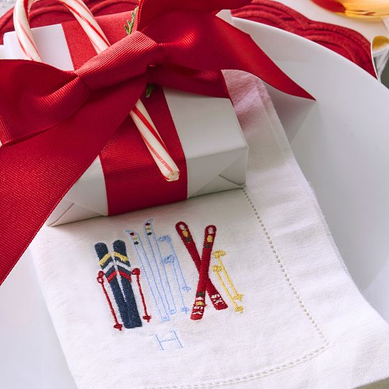 Ski Embroidered Dinner Napkins, Set of 4