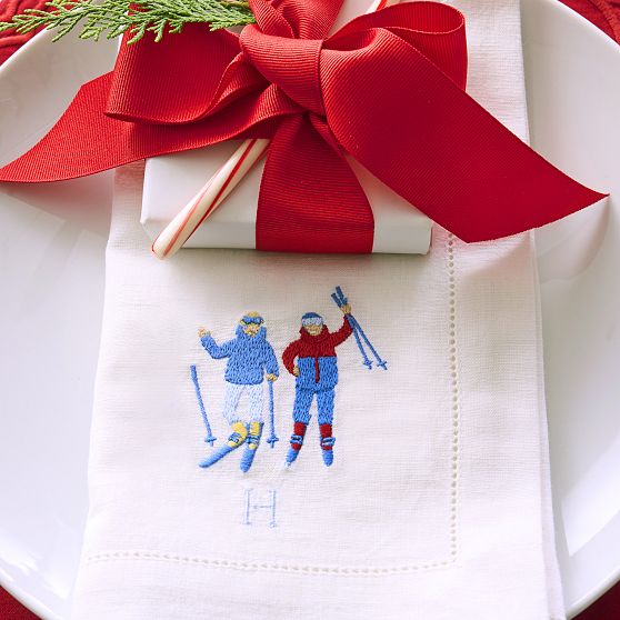 Ski Embroidered Dinner Napkins, Set of 4