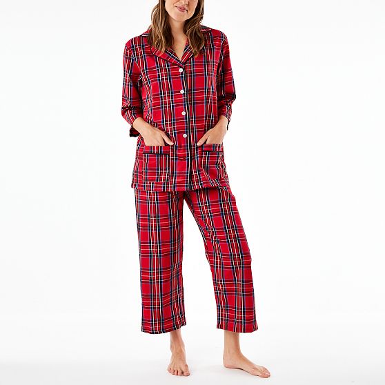 Feather Trim Tartan Pajamas