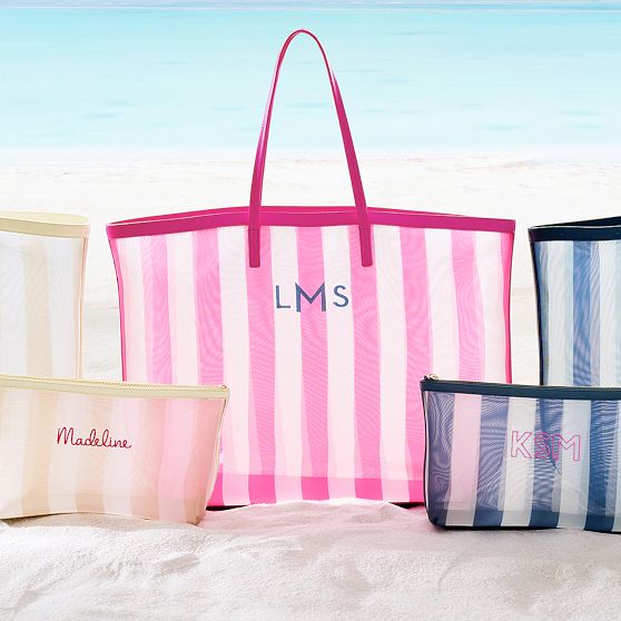 Cabana Stripe Mesh Tote and Pouch Set