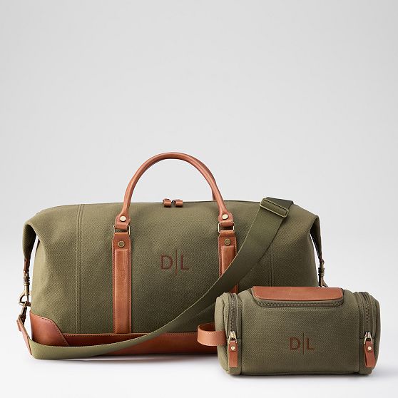 Graham Canvas and Leather Weekender and Travel Pouch Set