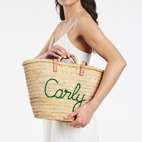 Hand Embroidered Raffia Tote