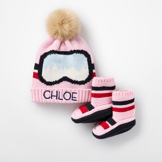 Cotton Cashmere Pom Pom Hat &amp; Bootie Set