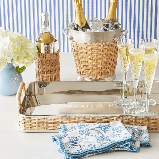 Silver and Wicker Serving Tray
