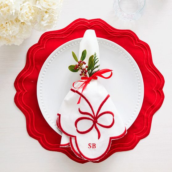 Scalloped Embroidered Placemats, Set of 4