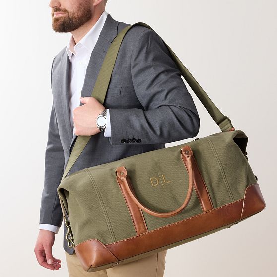 Graham Canvas and Leather Weekender and Travel Pouch Set