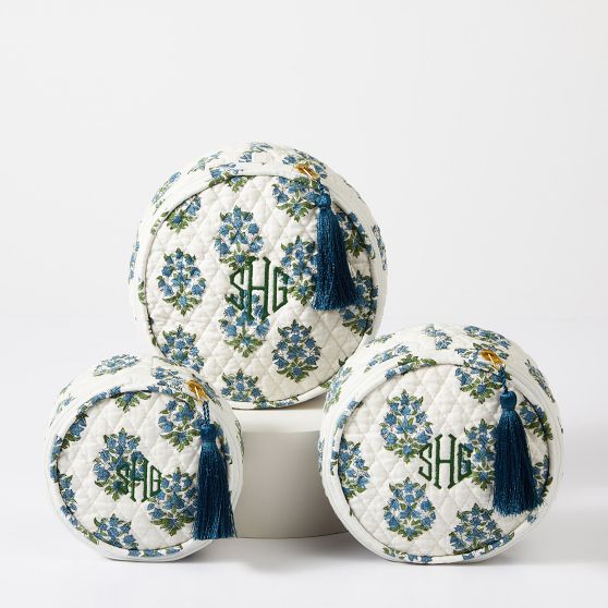 Block Print Quilted Round Travel Pouch