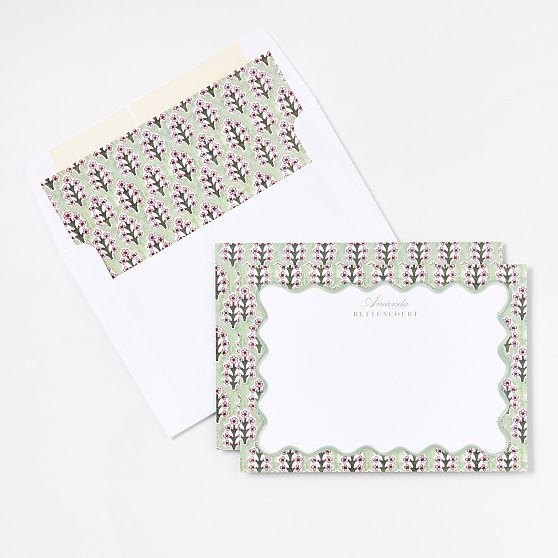 Personalized Block Print Stationery Note Cards, Set of 24