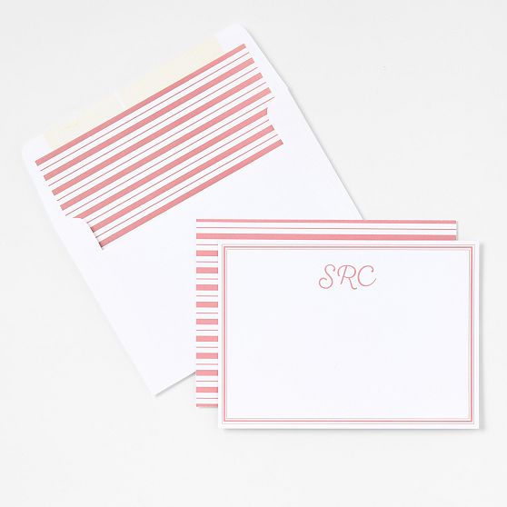 Personalized Coastal Stripe Stationery Note Cards, Set of 24