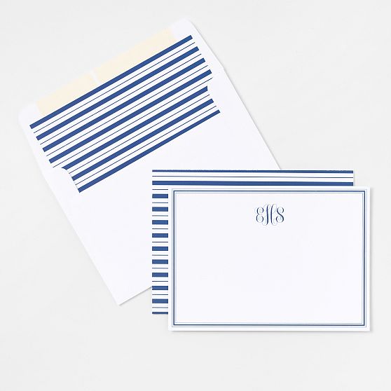 Personalized Coastal Stripe Stationery Note Cards, Set of 24
