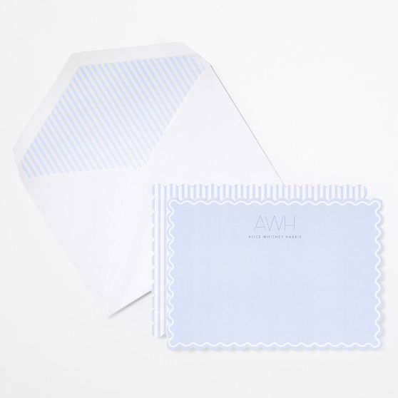 Scalloped Personalized Stationery Note Cards, Set of 24