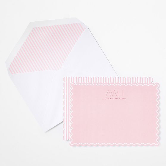 Scalloped Personalized Stationery Note Cards, Set of 24