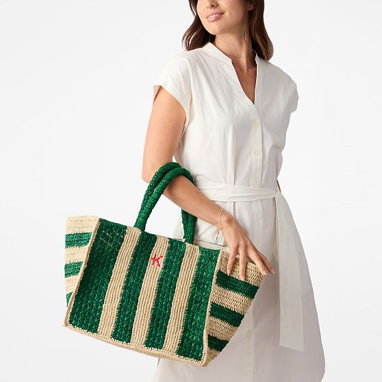 Harbour Island Striped Raffia Tote
