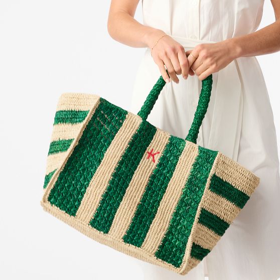 Harbour Island Striped Raffia Tote