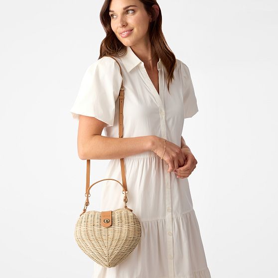 Wicker and Leather Heart Crossbody