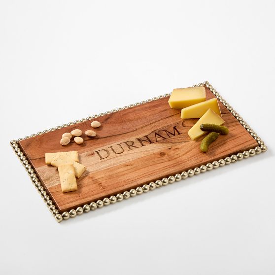 Beaded Brass and Wood Cheese Board