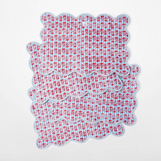 Scalloped Block Print Placemats, Set of 4