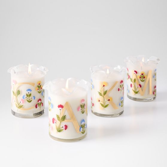 Initial Hand Painted Ruffle Candle