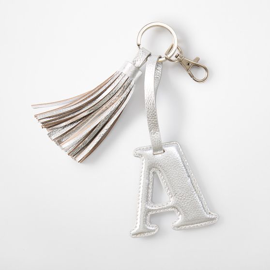 Initial Leather Tassel Keychain