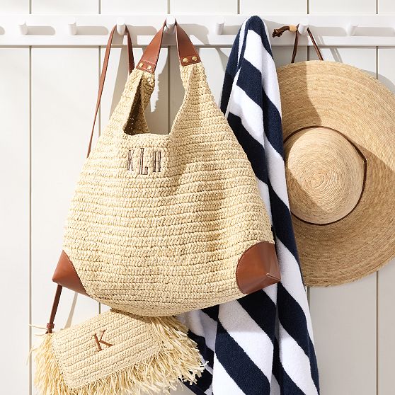 Capri Raffia and Leather Hobo