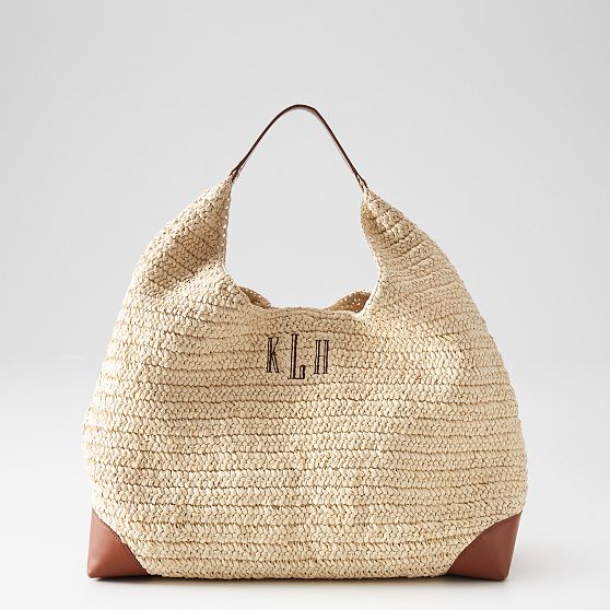 Capri Raffia and Leather Hobo