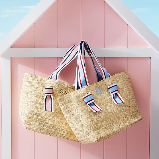 Ribbon Straw Beach Tote