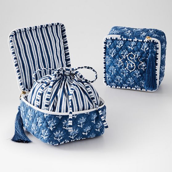 Block Print Quilted Travel Jewelry Storage