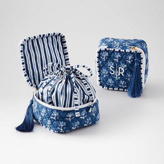 Block Print Quilted Travel Jewelry Storage
