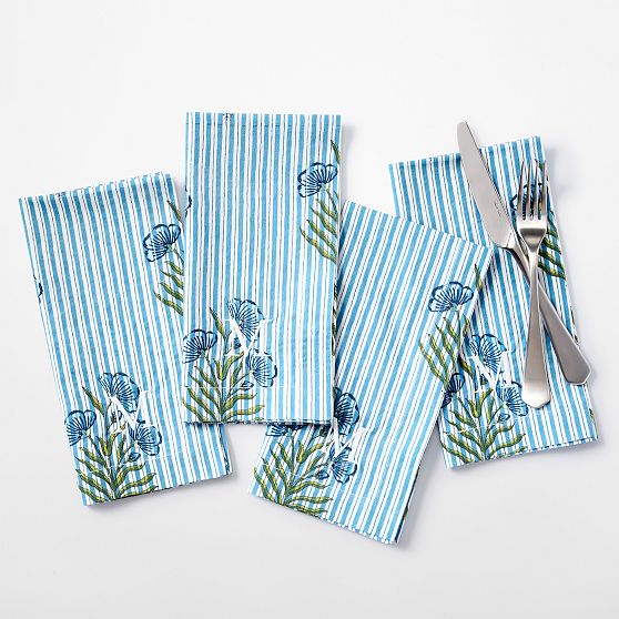 Block Print Striped Dinner Napkins, Set of 4