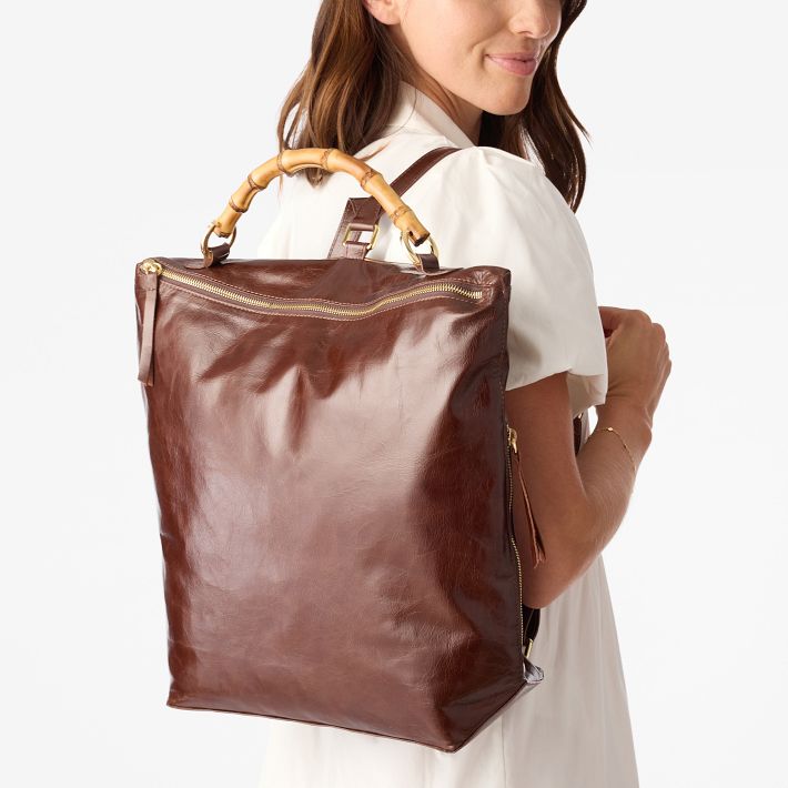 brown italian leather backpack Tuscany Quilted Leather Italiano Bamboo Elisabetta Italian Leather Backpack