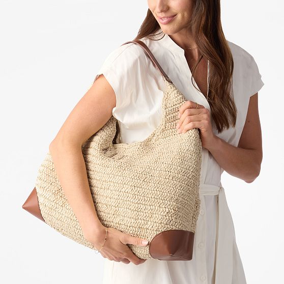Capri Raffia and Leather Hobo