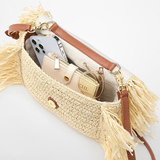 Raffia Fringe Crossbody Clutch