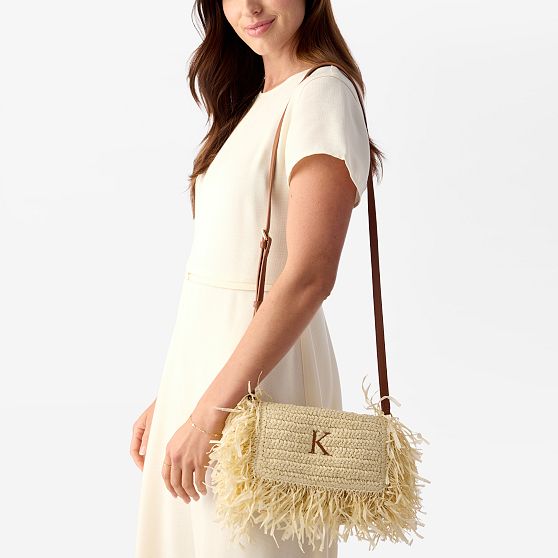 Raffia Fringe Crossbody Clutch