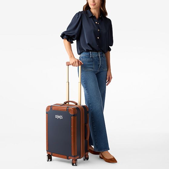 Leather Wrapped Expandable Carry-On and Checked Luggage Set