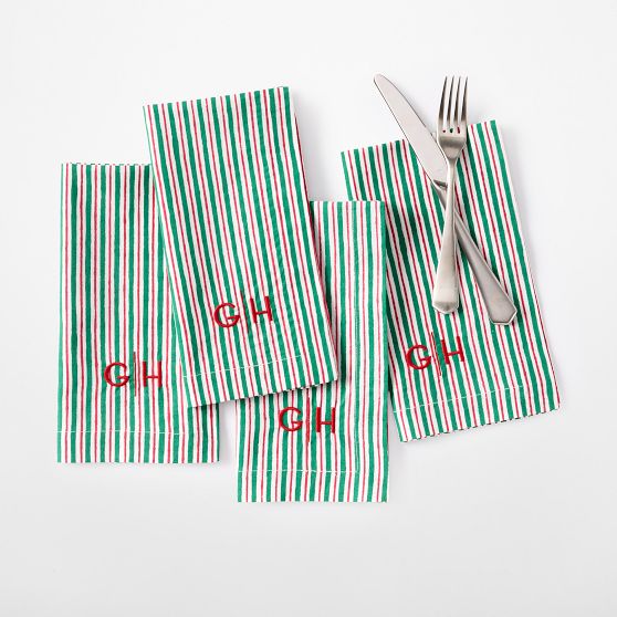 Block Print Striped Dinner Napkins, Set of 4