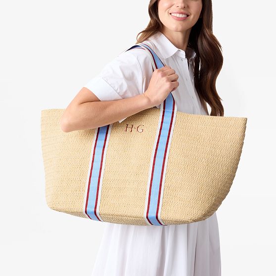 Oversized Ribbon Straw Beach Tote